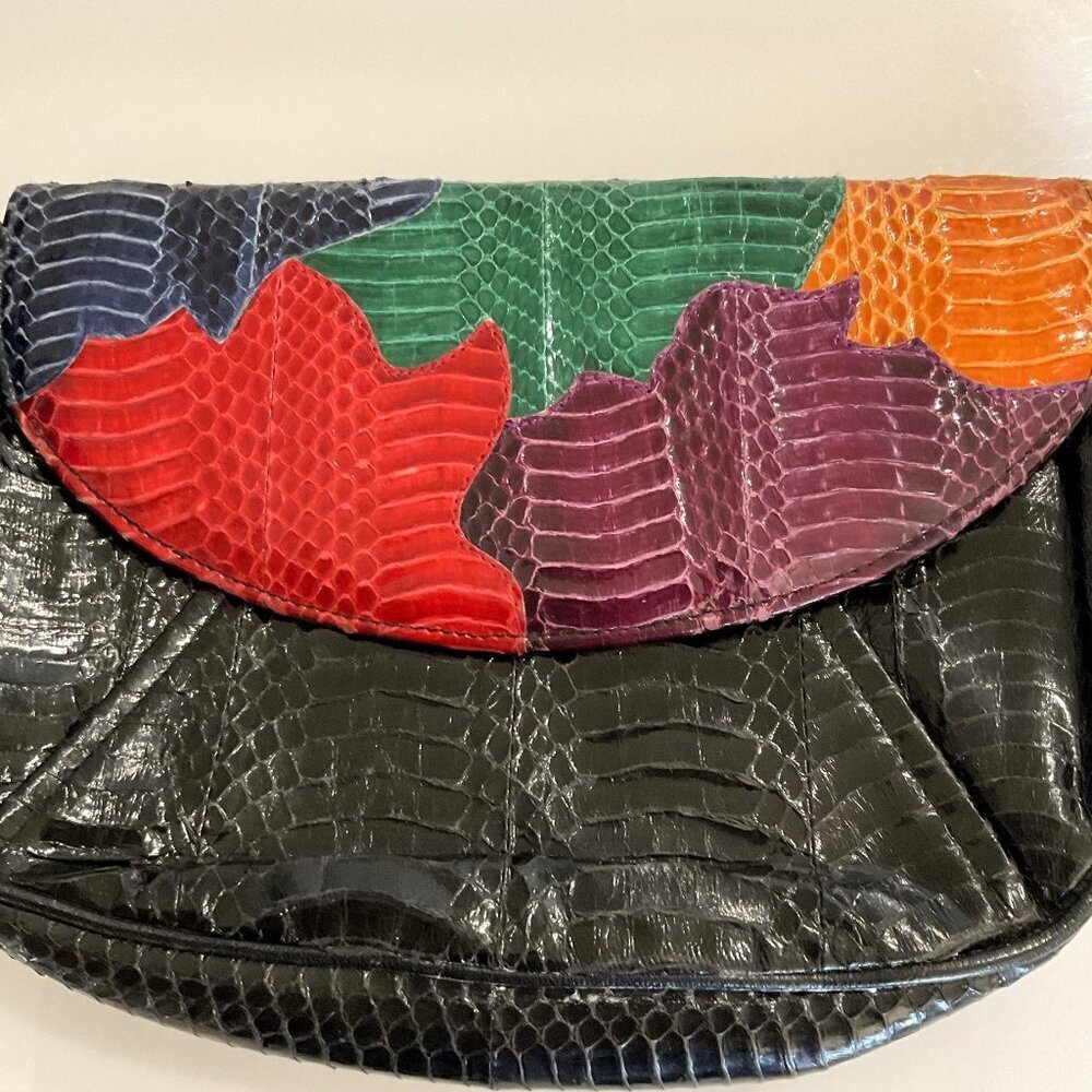 VINTAGE J. RENEE PATCHWORK SNAKESKIN CLUTCH CROSSBODY PURSE BAG - Picture 3 of 12